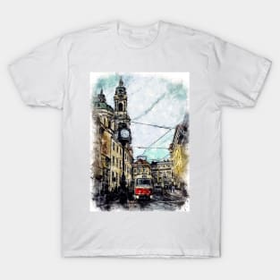 Prague City Streets Travel Poster Series watercolor ink edition 05 T-Shirt